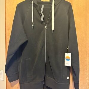 Vuori Black Zip-Up Hoodie with Cream Drawstrings